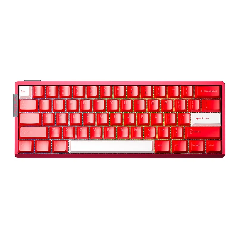 AULA AG60 Pro klaviaturasi Racing Red rangida: qizil alyuminiy korpus, qizil keykaplar va oq Esc, Enter hamda probel, yuqoridan koʻrinish