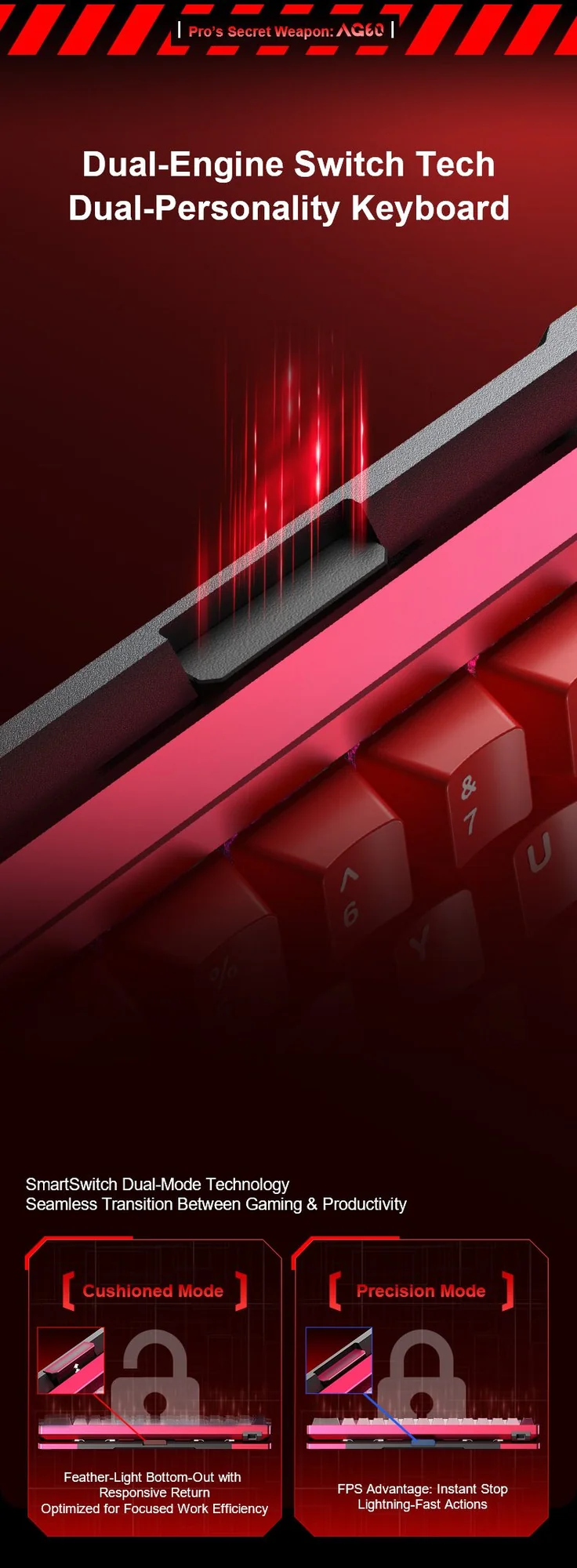 The SmartSwitch slider on the AULA AG60 case: Cushioned mode and Precision mode