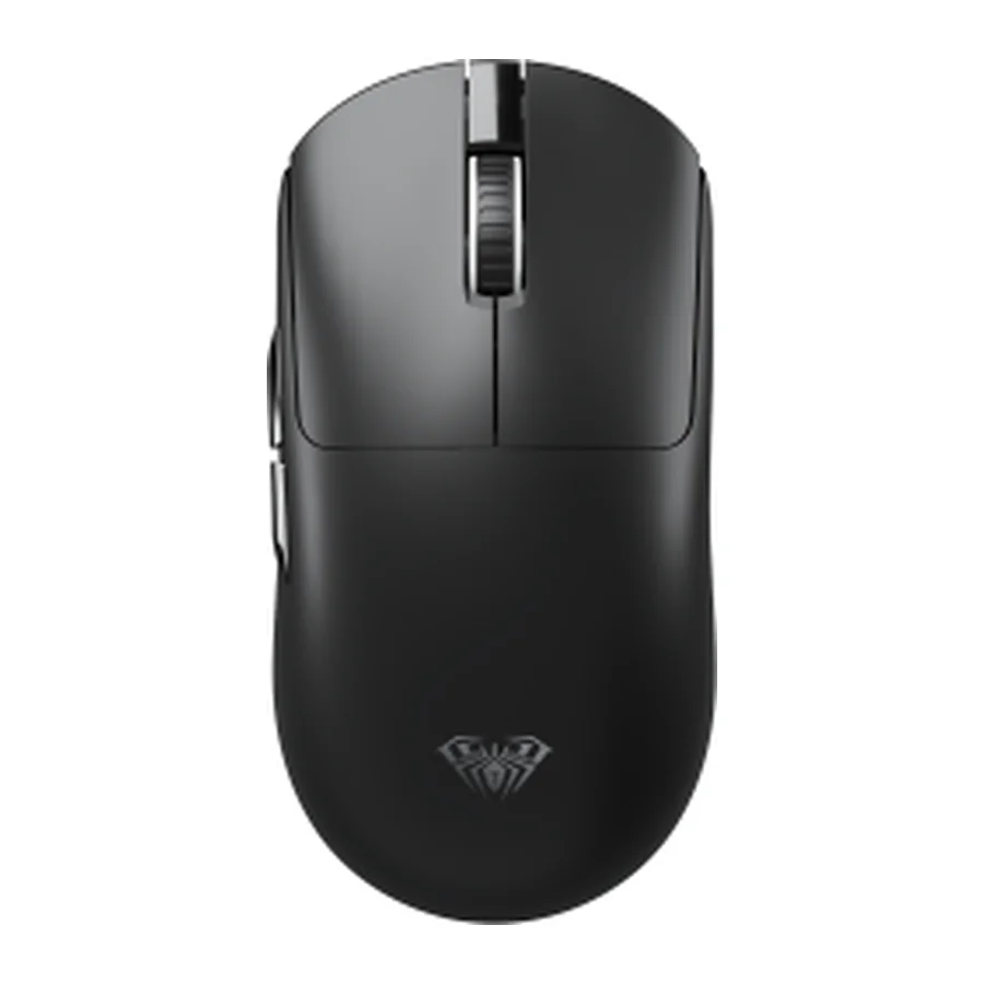 AULA AM206 wireless mouse in black, seen from above: wheel and thumb buttons