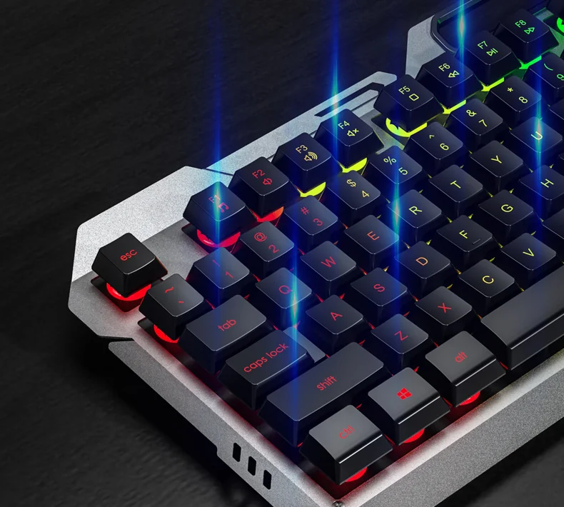Close-up of the left side of the AULA F2023: the esc key, the F1–F8 row and the lit QWERTY block