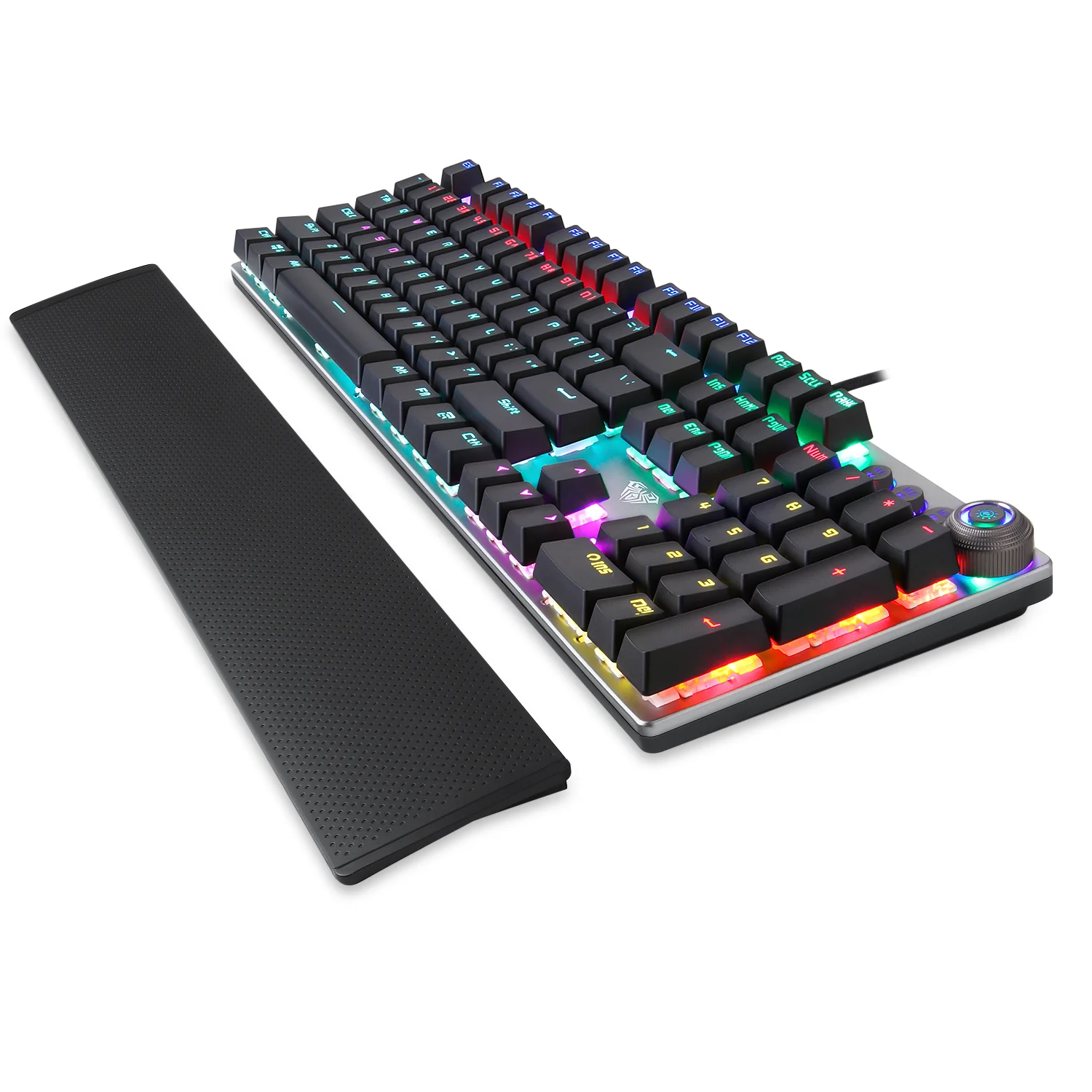 AULA F2058 with the magnetic wrist rest detached and lying next to the keyboard