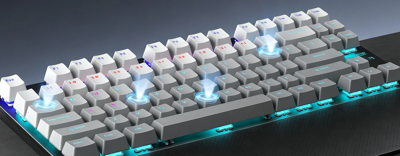 Angled view of the AULA F2088 Air showing zoned RGB lighting and the lit case edge
