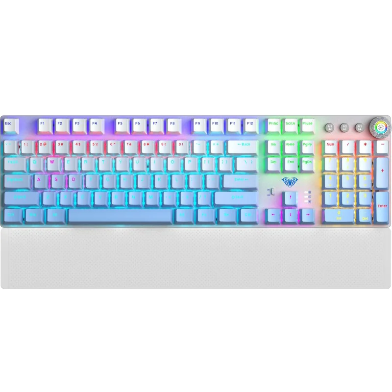 AULA F2088 Air in AULA’s gradient blue finish: white case, blue-gradient keycaps and a white wrist rest