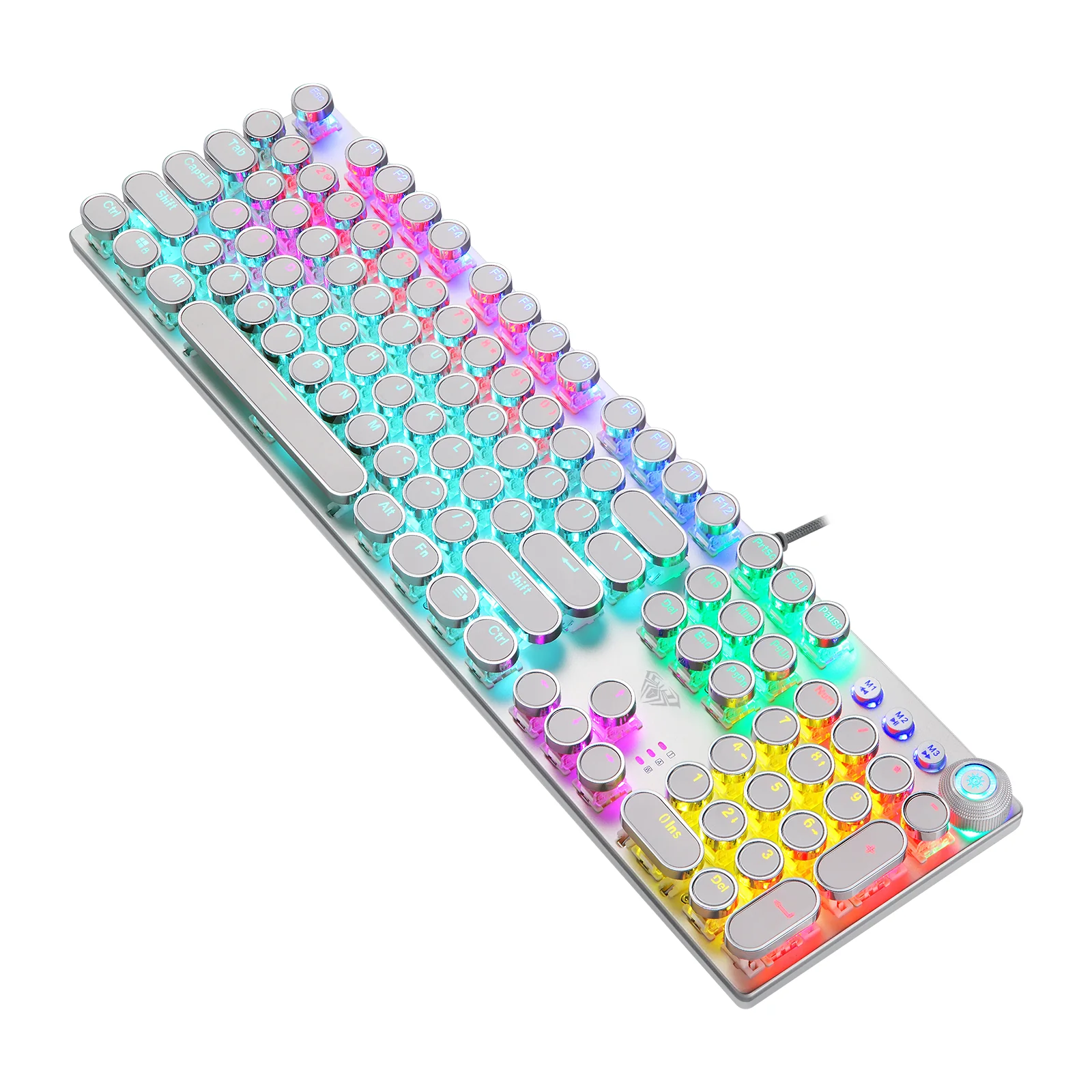 AULA F2088 without the wrist rest, seen from the left: the number pad, the arrows and the zoned backlight