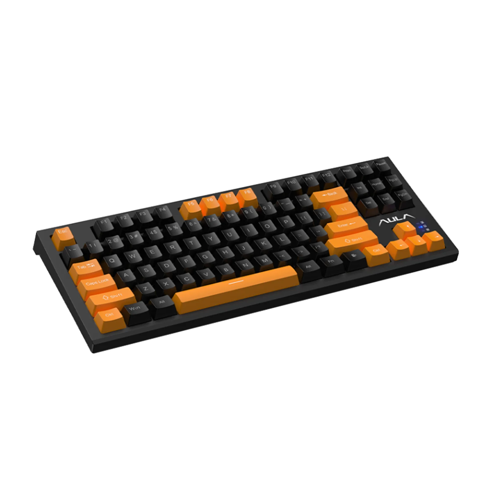 AULA F3032 in black with orange accent keycaps, seen at three quarters