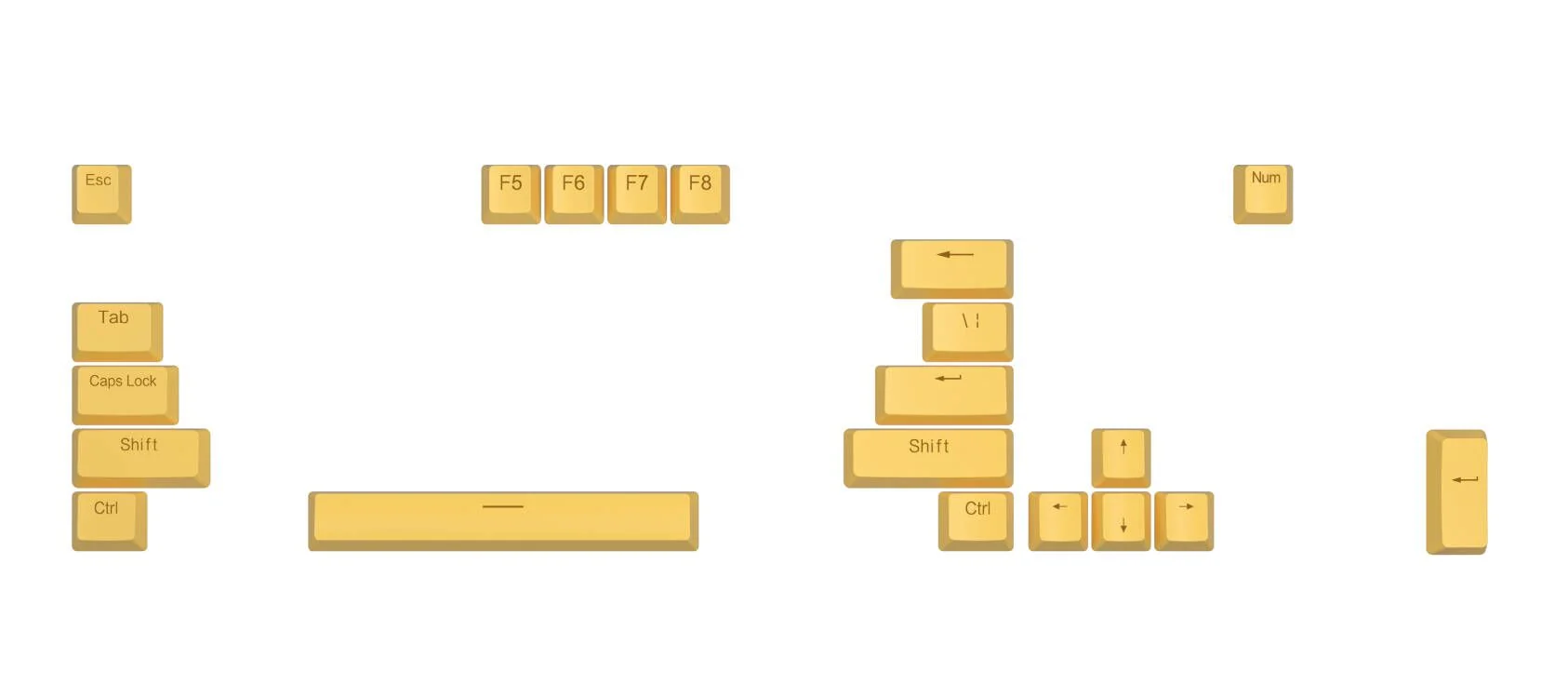 Which AULA F3032 keys are accent-coloured: Esc, Tab, Caps Lock, Shift, Ctrl, Enter, space, the arrows and F5–F8 in yellow