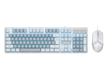 AULA F3061 Combo «белый с серым», второй кадр: клавиатура крупнее, видны индикаторы Num, Caps, Scroll и мышь