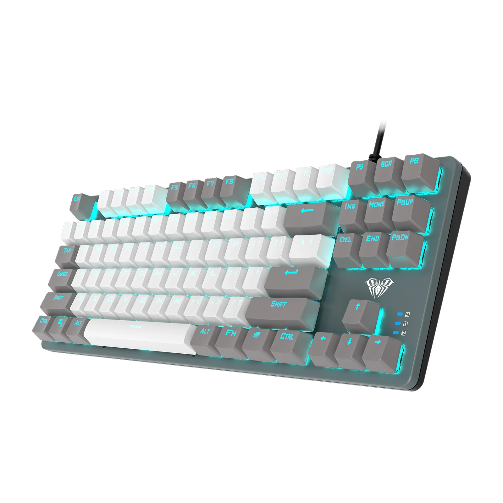 AULA F3287 in the white + grey keycap set: white main keys, grey modifiers and the USB cable
