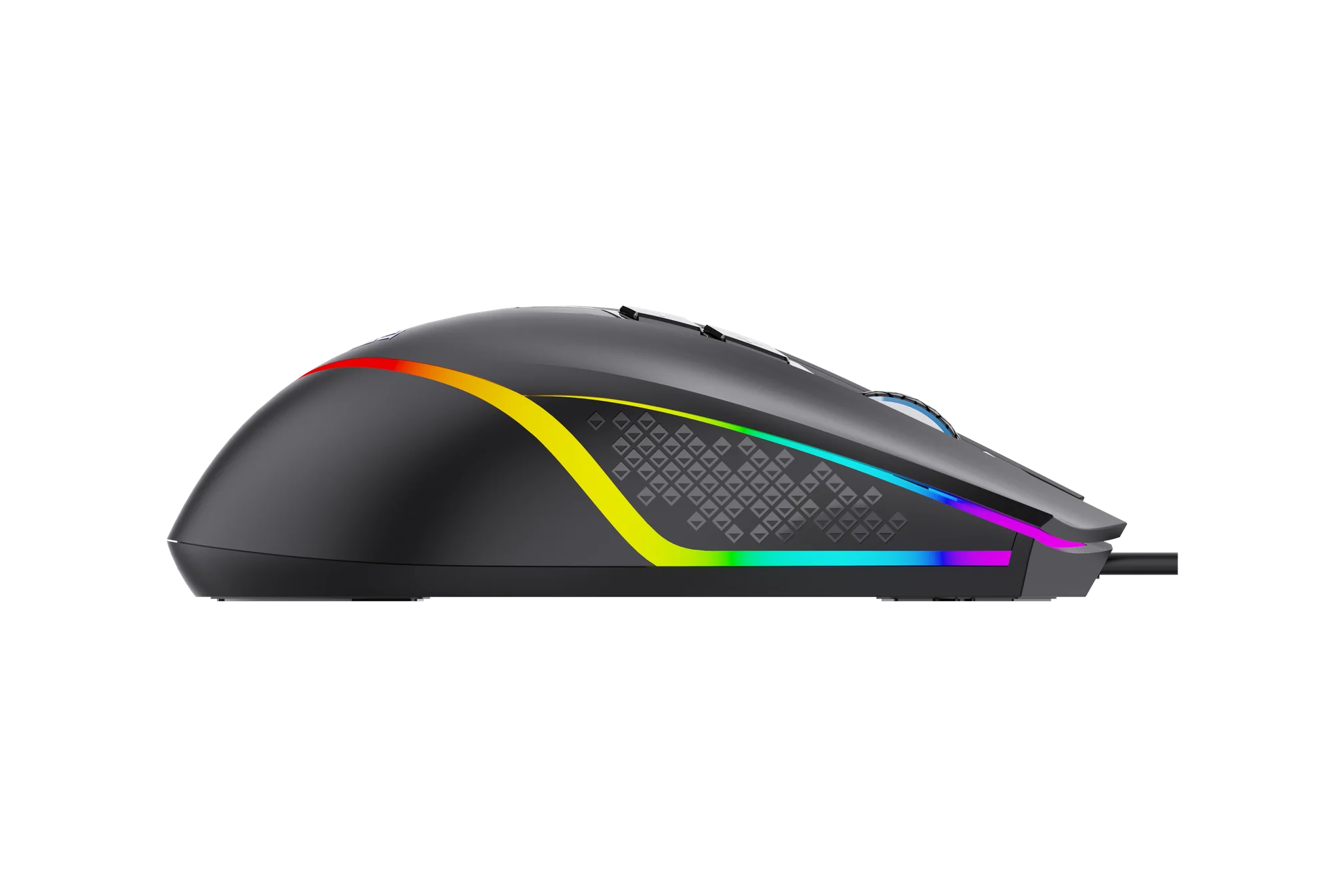 AULA F805 сбоку: рельефная боковина с текстурой и RGB-линия вдоль корпуса