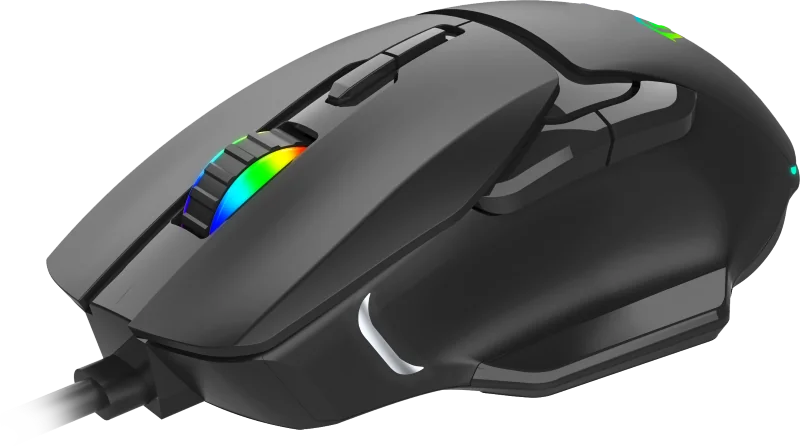 AULA F815 под углом: RGB-кольцо вокруг колеса, клавиша под колесом и несъёмный кабель