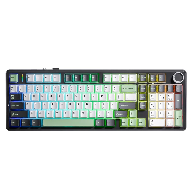 AULA F99 Pro в расцветке чёрный + белый + зелёный: белые клавиши и светло-зелёный пробел