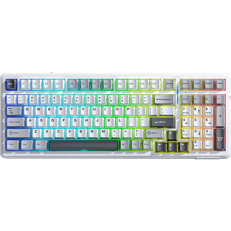 AULA F99 och kulrang + oq + toʻq kulrang rangda, yuqoridan koʻrinish, RGB yoritish yoqilgan