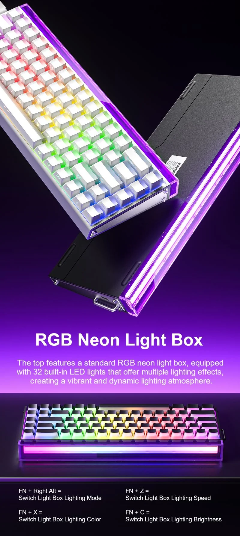 Неоновая RGB-панель AULA HERO 68 HE на верхней грани корпуса, белая и чёрная версии