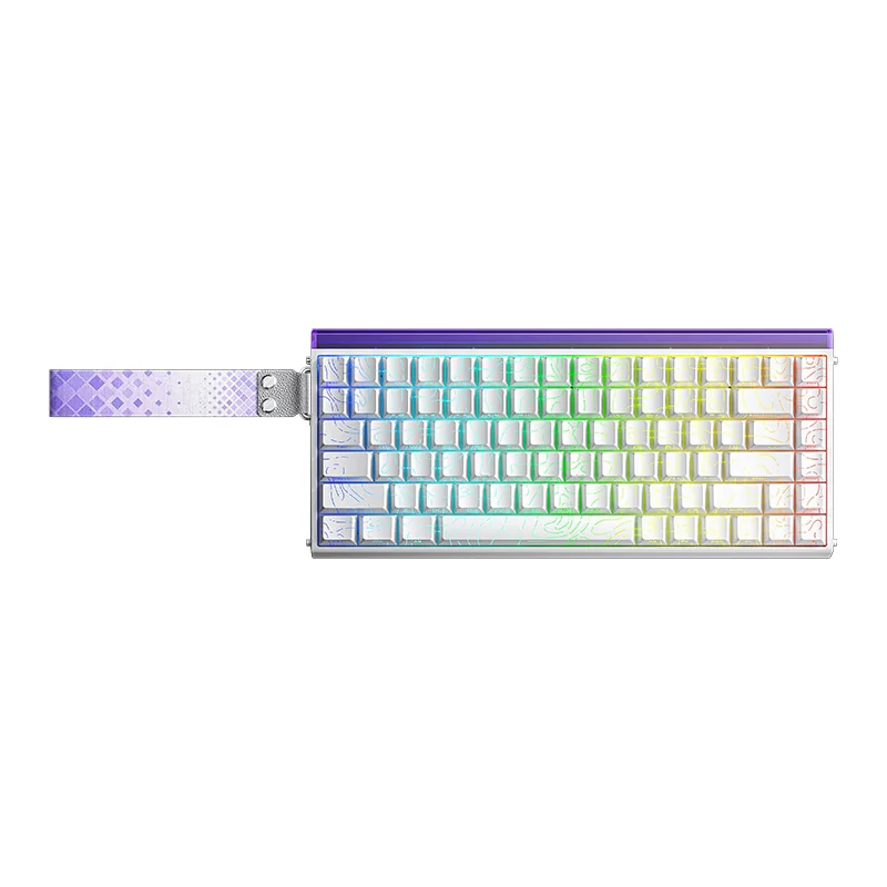 AULA HERO 84 HE, расцветка Белый CONTOUR: белые кейкапы с контурным рисунком и фиолетовая планка