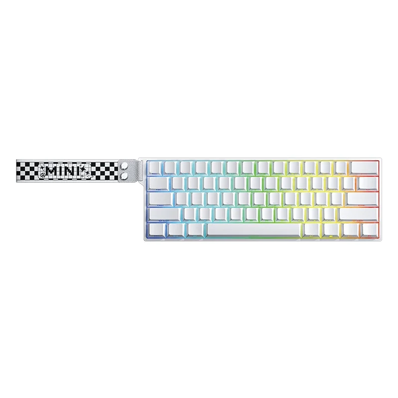 AULA MINI 60 HE in white with side-printed keycaps and RGB backlight