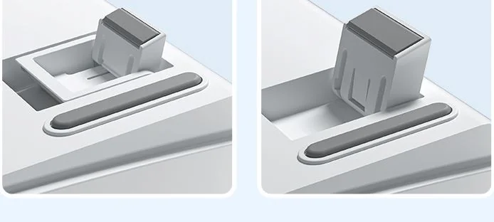 The AULA S100 Pro's two-stage foot shown in both positions: one step and two steps of tilt