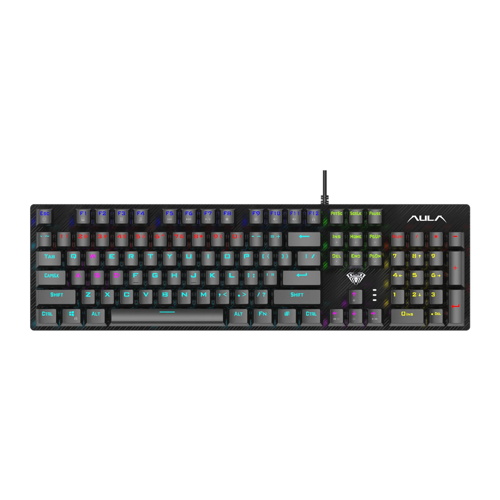 The AULA S2022 from above: a full-size 104-key layout with the number pad and arrows