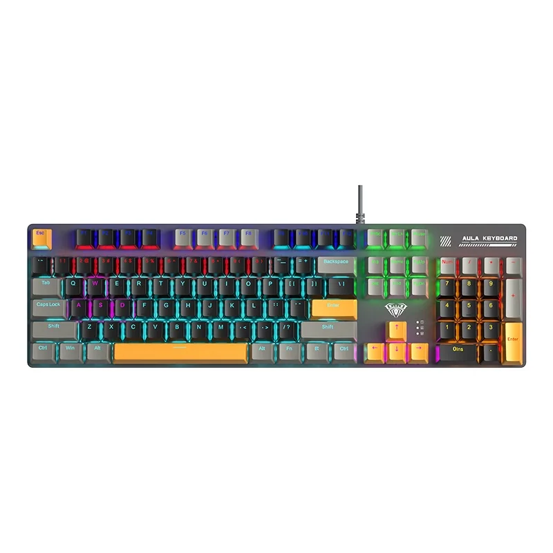 An AULA S500 factory colourway: black case with orange accent keys