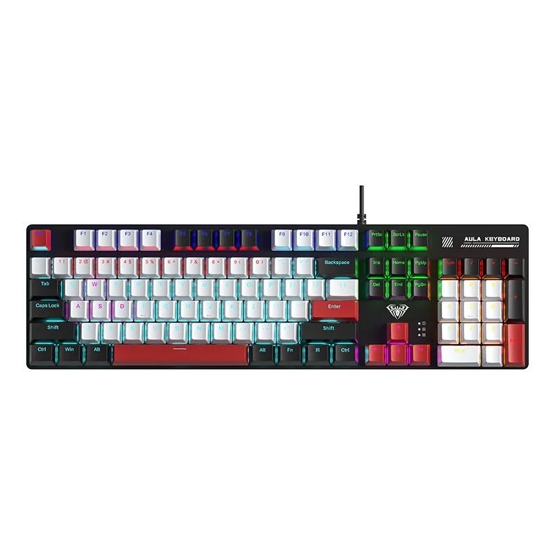 An AULA S500 factory colourway: black case with red accent keys