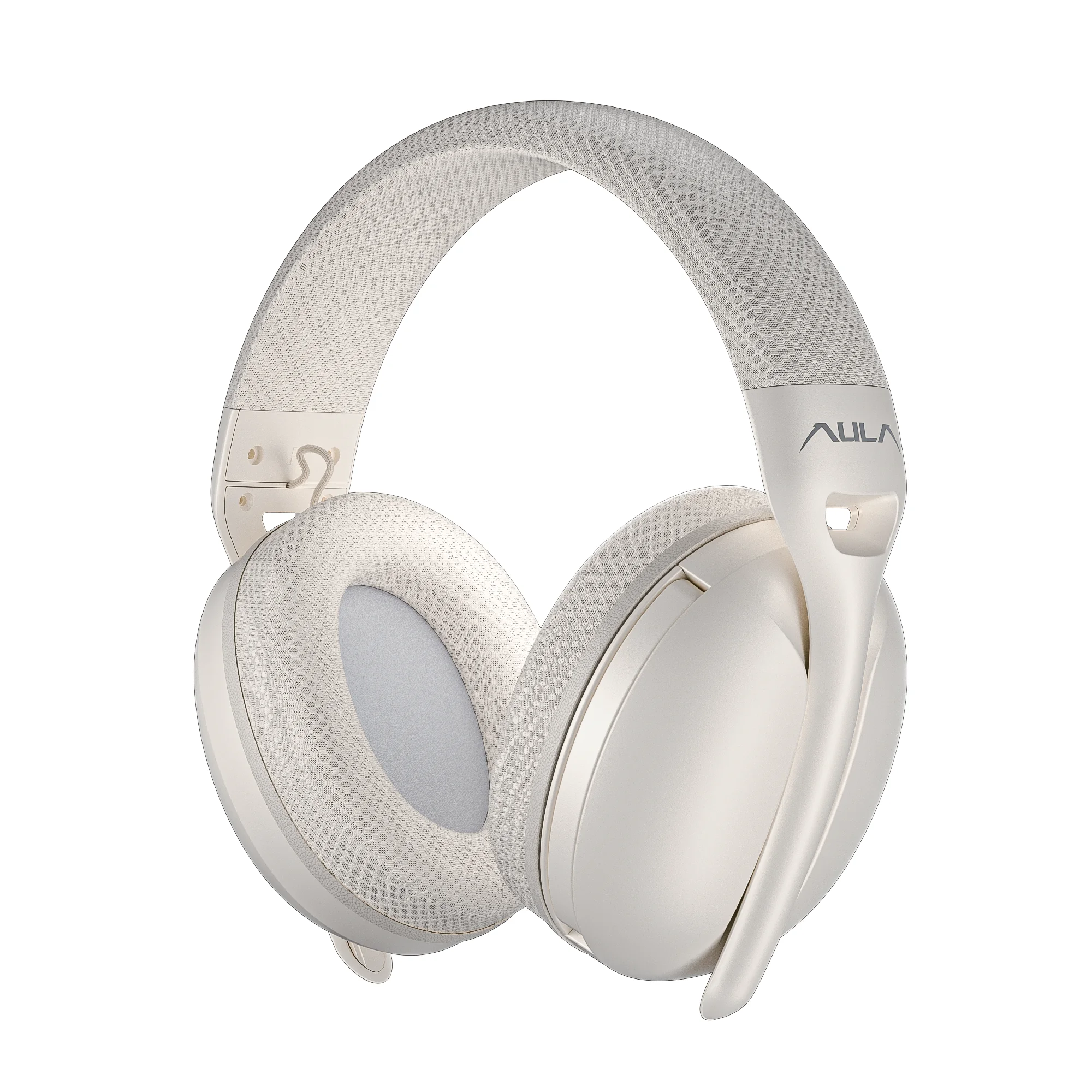 AULA S6 wireless headset in cream: pale mesh fabric and cream-coloured cups
