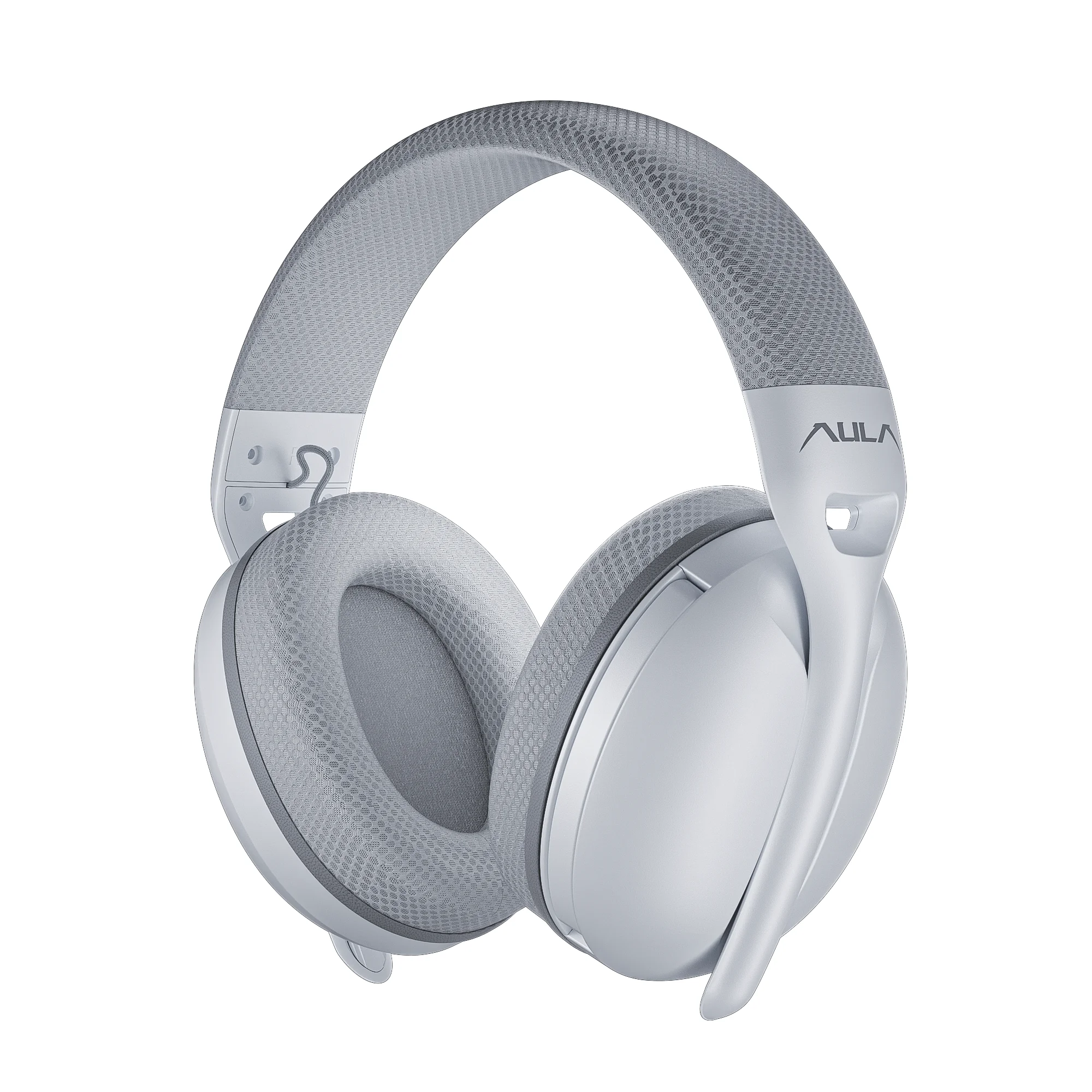 AULA S6 wireless headset in grey: a grey mesh headband with white cups