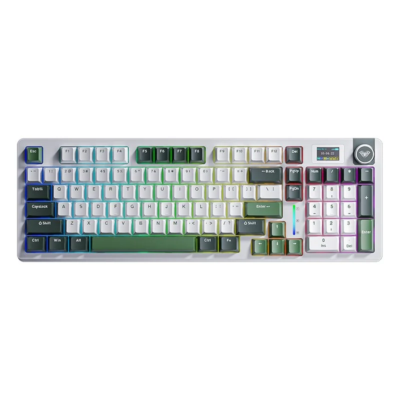 Клавиатура AULA S98 Pro, расцветка Field Green: тёмно-зелёные и белые кейкапы, белый корпус, вид сверху