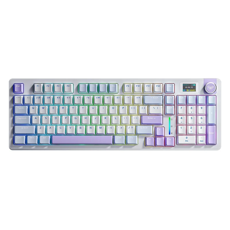 Клавиатура AULA S98 Pro, расцветка Yunmeng Purple: светло-голубые кейкапы с фиолетовыми акцентами, вид сверху