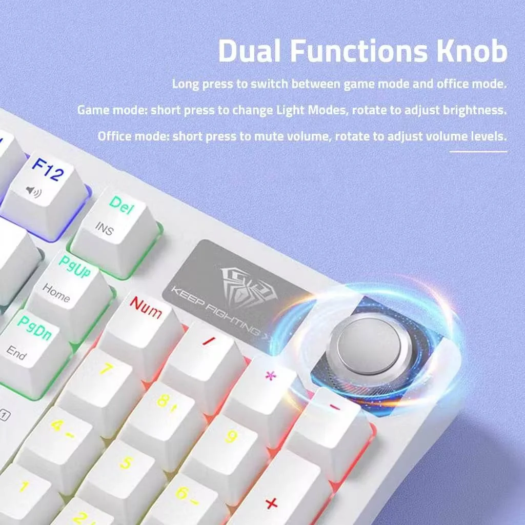 Close-up of the AULA S98 metal knob beside the number pad and the logo plate