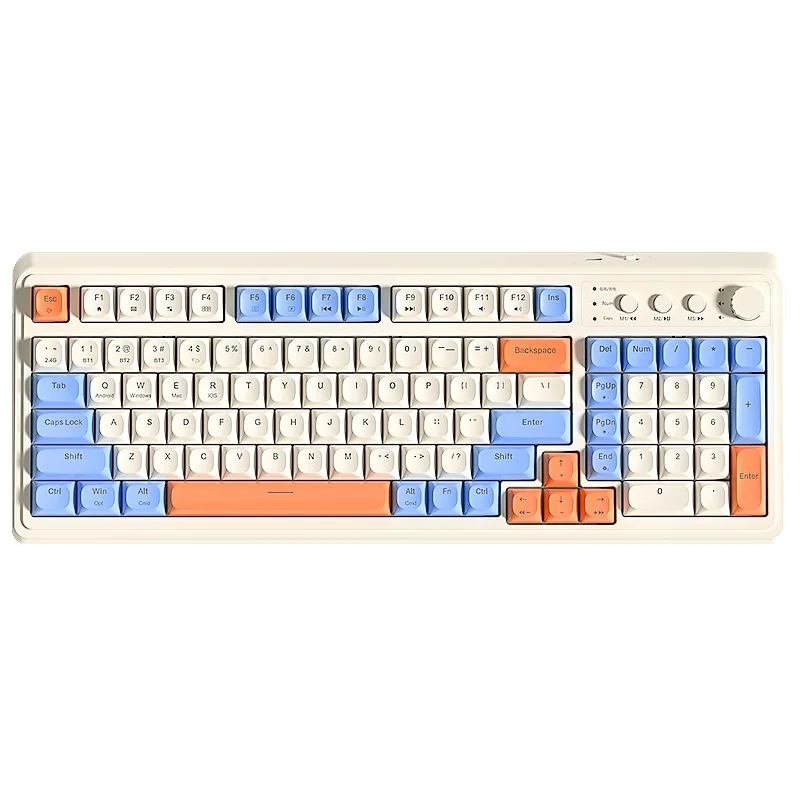 AULA S99 in the blue and orange colourway, with the knob and M1-M3 keys top right