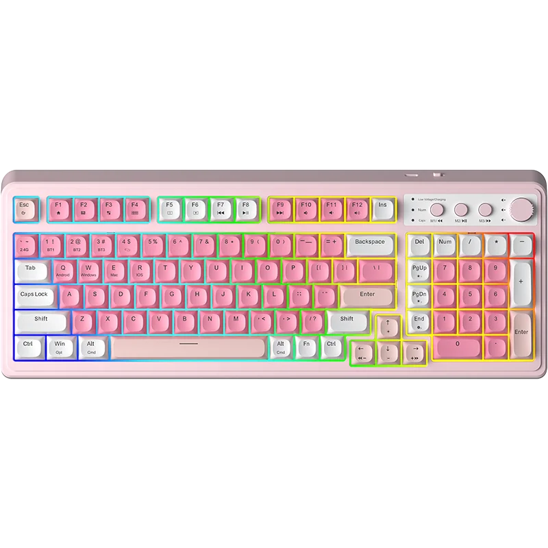 AULA S99 in a pink case with multi-colour RGB lighting, top view