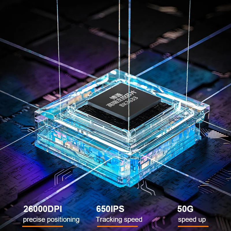 Иллюстрация AULA к AULA SC680: контроллер BK3633 и показатели 26 000 DPI, 650 IPS, 50 G