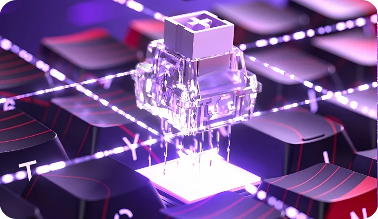 An AULA WIN60 magnetic switch lifted above its socket on the PCB, lighting on