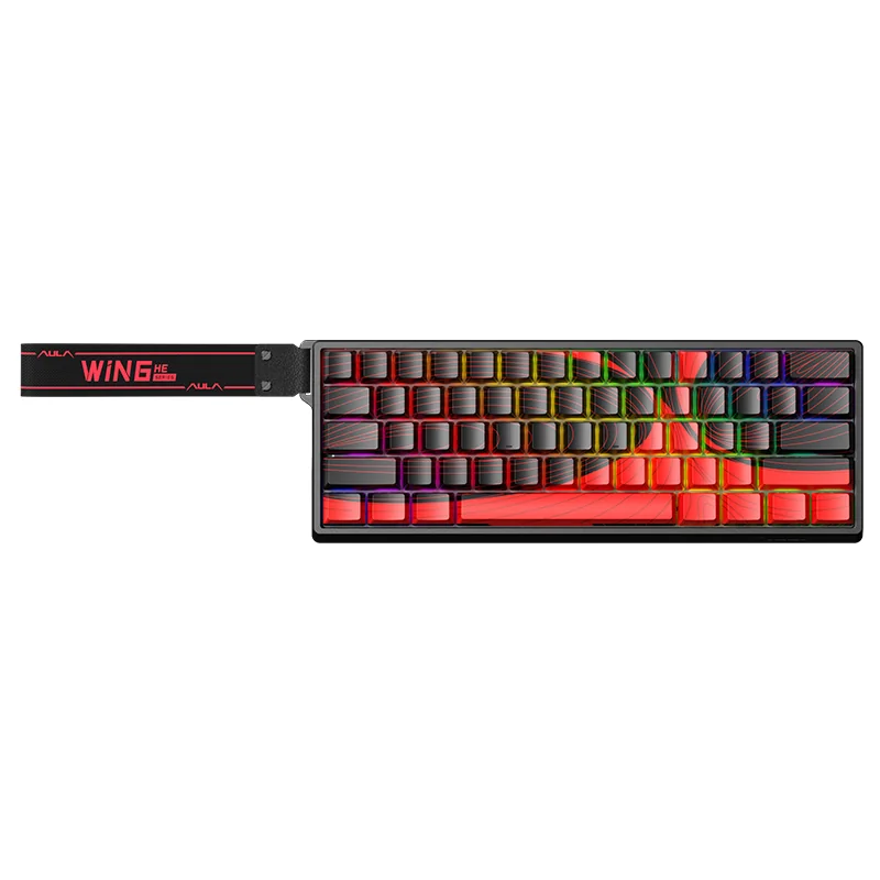 AULA WIN60 MAX keyboard in the black and red colourway: black case and keycaps with the red magnetic-lines pattern