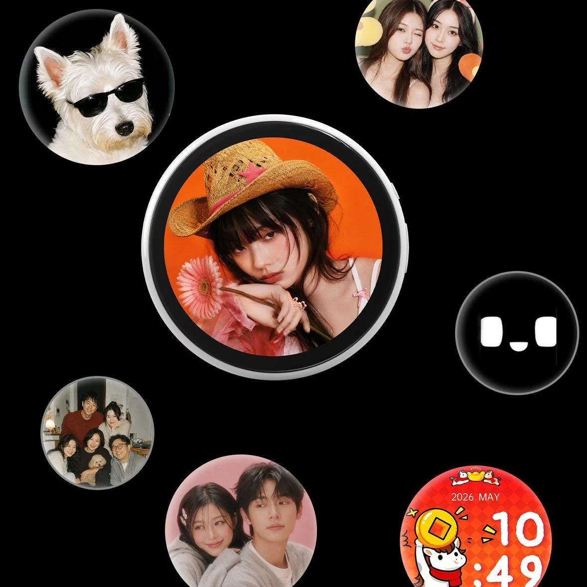 Divoom Emodo content options: photos, fan art, pet memes and a watch face