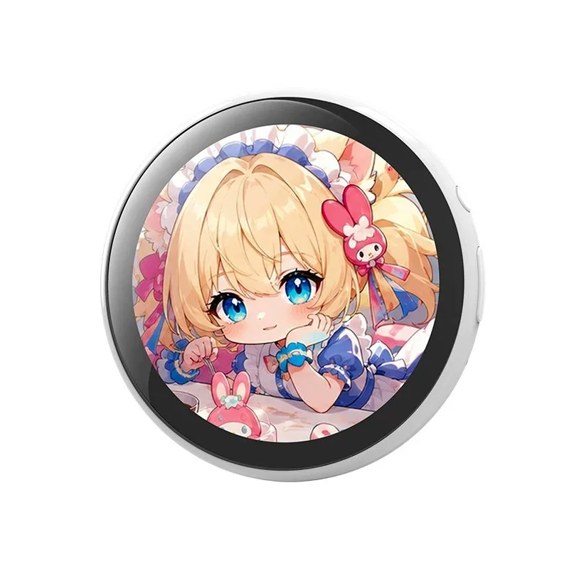 White Divoom Emodo with an illustration on its round screen