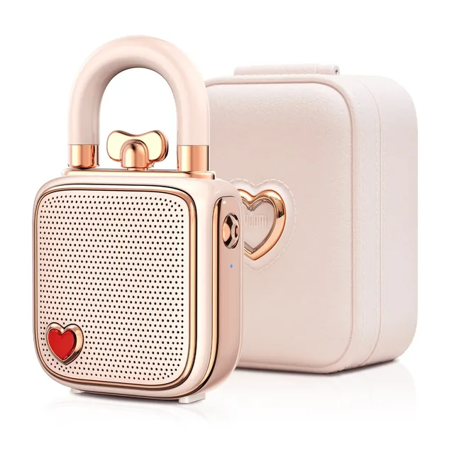 Divoom LoveLock рядом с футляром: замок-колонка и подарочная шкатулка с сердцем