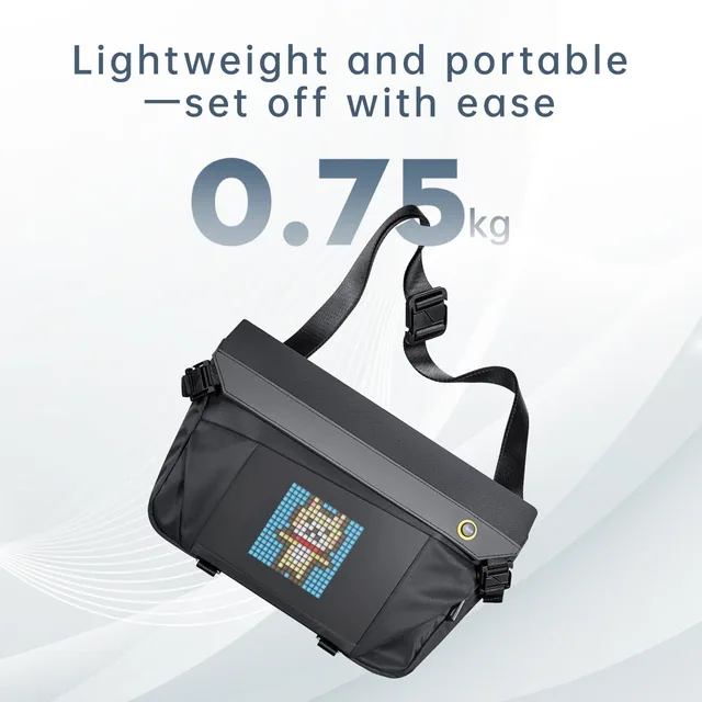 Официальная карточка Divoom: Pixoo Sling Bag-V весит 0,75 кг и легко берётся с собой
