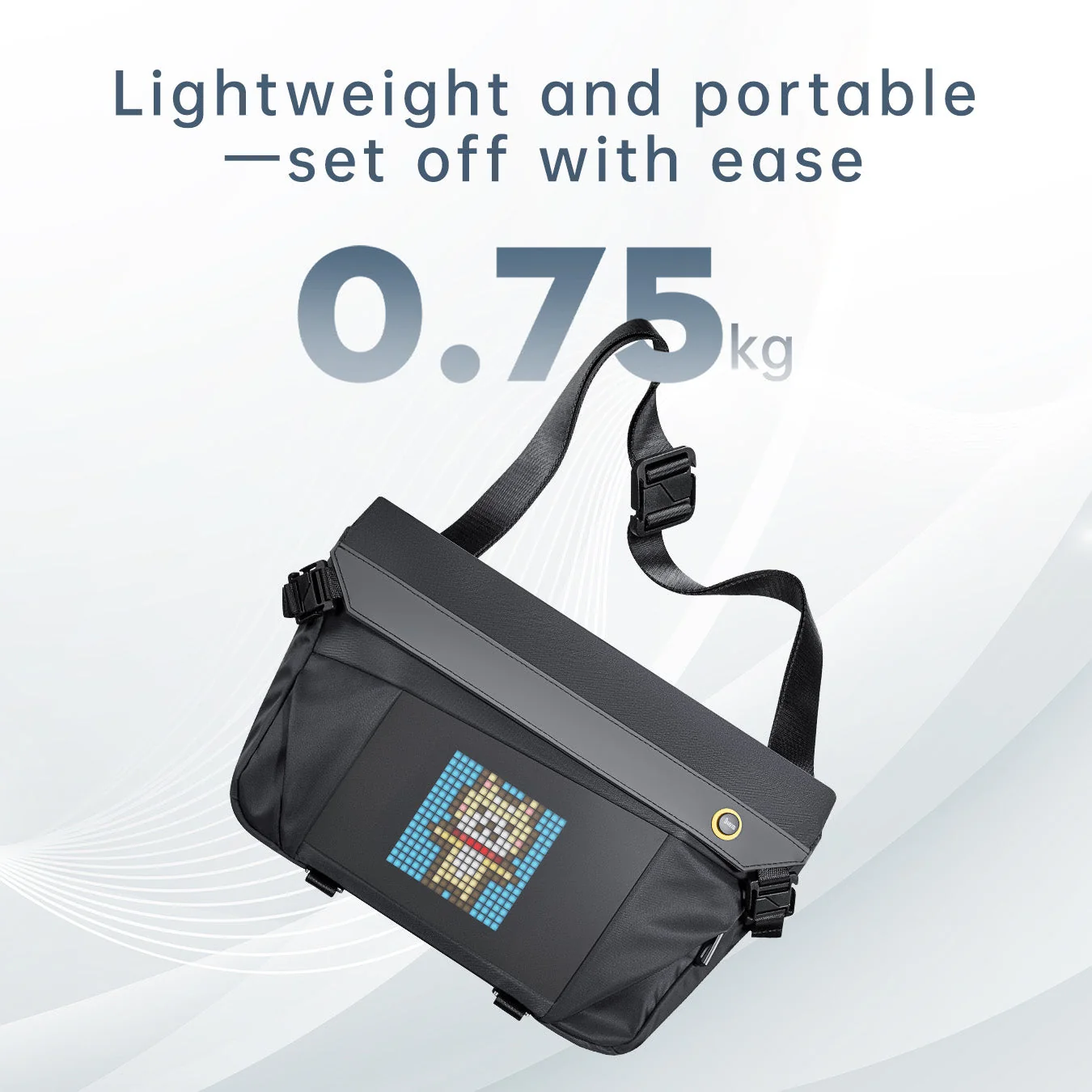 Официальная карточка Divoom: Pixoo Sling Bag-V весит 0,75 кг и легко берётся с собой