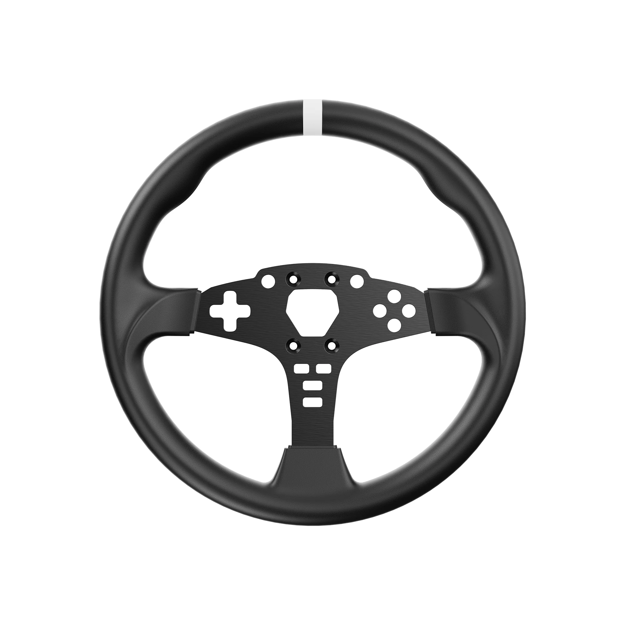 Обод MOZA 12-inch Round Wheel Mod фронтально: центральная пластина с отверстиями под модуль руля ES и толстые микрофибровые хваты