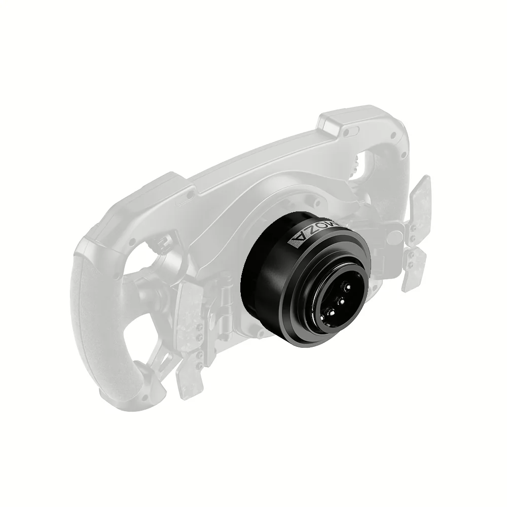 MOZA 70mm Quick Release Adapter чёрного цвета на фоне контура руля: видны подпружиненные контакты
