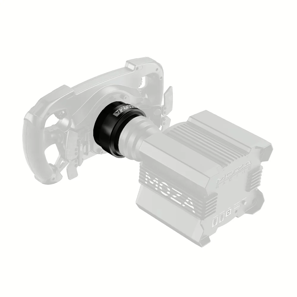 Схема установки MOZA Quick Release: адаптер на валу базы между базой и рулём