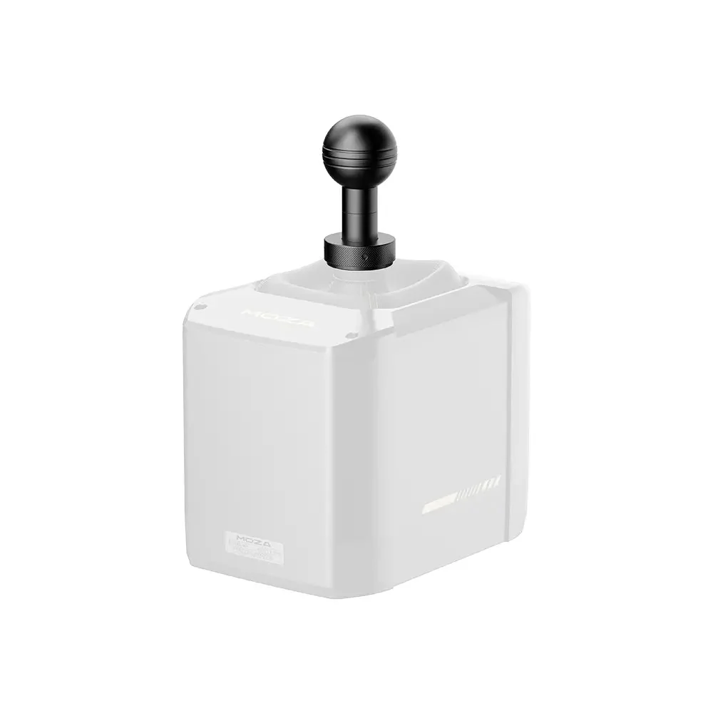 Сферическая ручка MOZA Active Shifter Knob в три четверти слева, на контурно показанной базе AB9