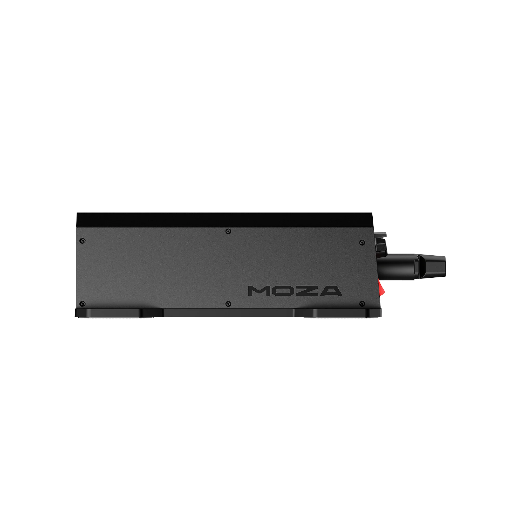 MOZA AY90 Yoke Base сбоку: низкий композитный корпус и выходящий вперёд вал штурвала