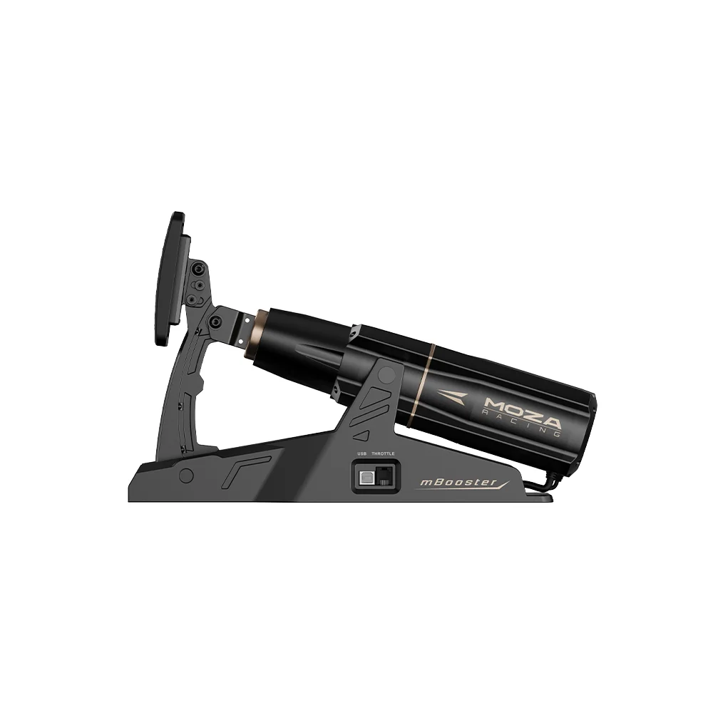 MOZA mBooster Active Pedal в профиль: цилиндр привода и рычаг площадки