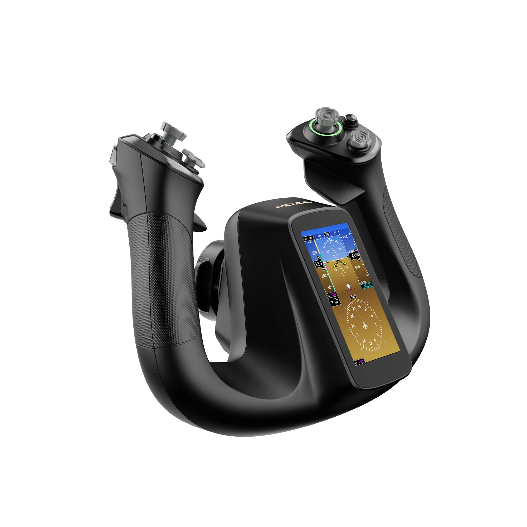 MOZA MFY Pro Yoke Handle в три четверти слева: виден алюминиевый квик-релиз сзади