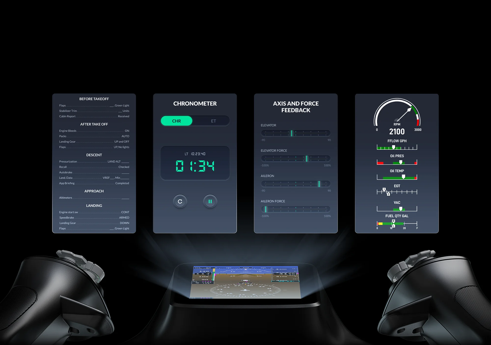 Экраны меню MOZA MFY Pro: чек-лист, хронометр, монитор осей и параметры двигателя