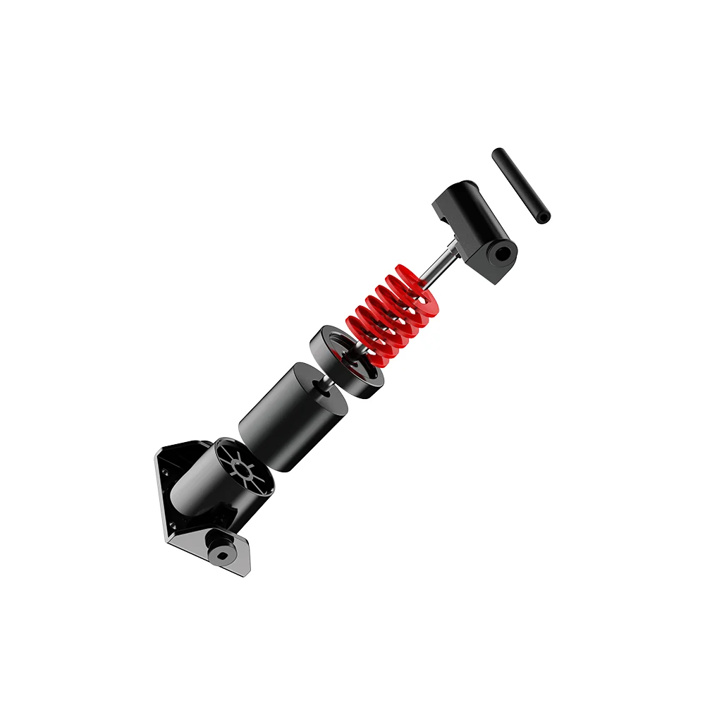 Кит MOZA SR-P Lite Performance Kit в разборе: красная пружина, чёрный демпферный блок, монтажный кронштейн и ось