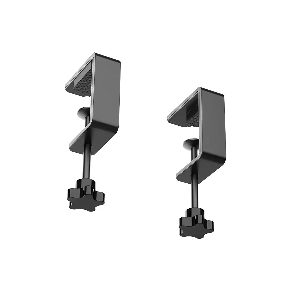 MOZA Table Clamp For Yoke под углом: видна прижимная площадка и резьбовой шток