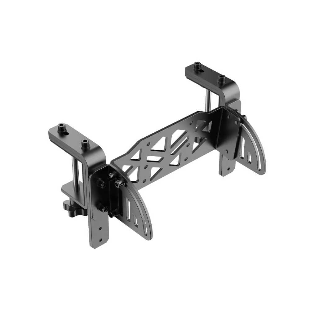 MOZA Clamp for Truck Wheel на белом фоне: стальная рама с двумя струбцинами и дуговыми пазами наклона