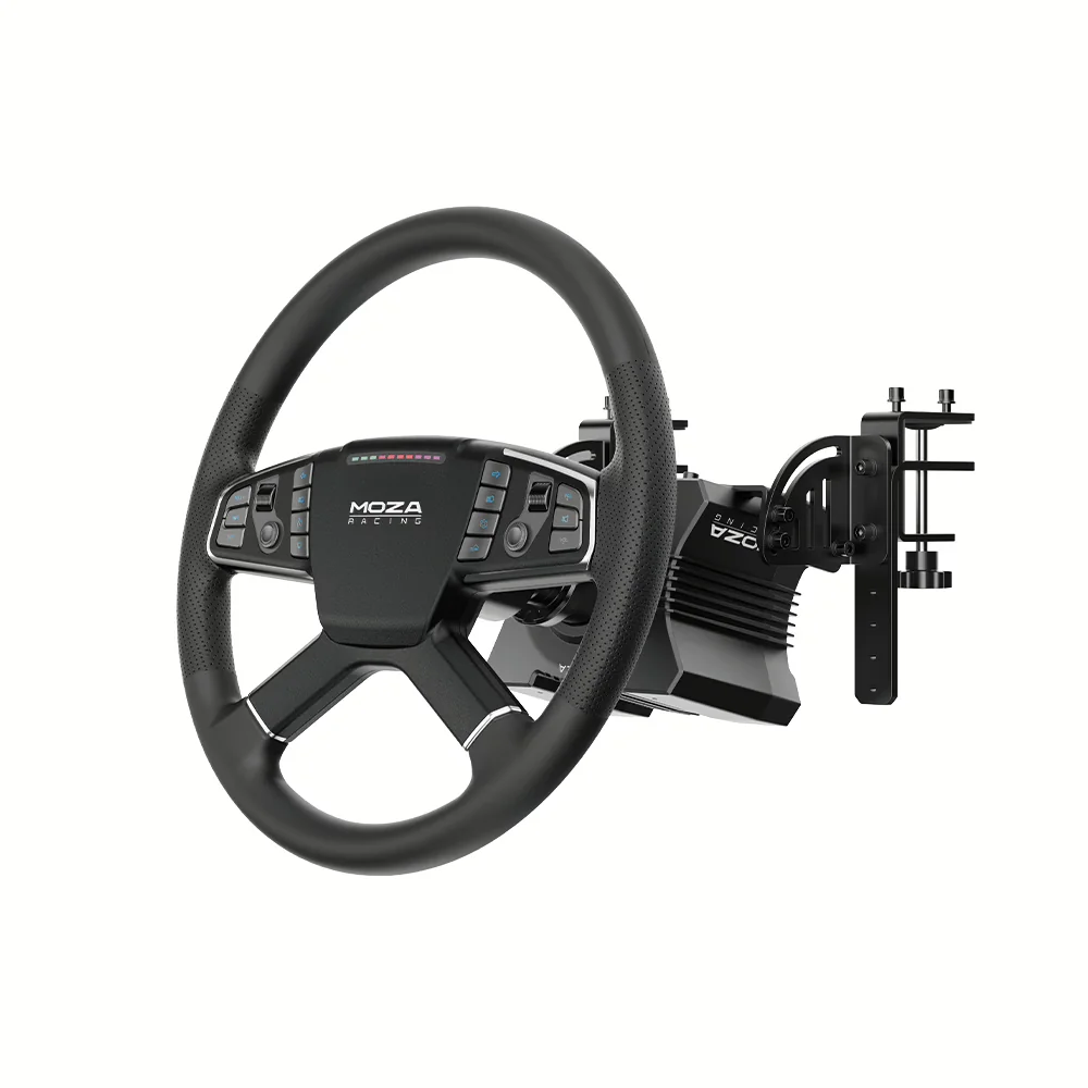 MOZA Trucking Bundle спереди: грузовой руль TSW на базе R5 со струбциной